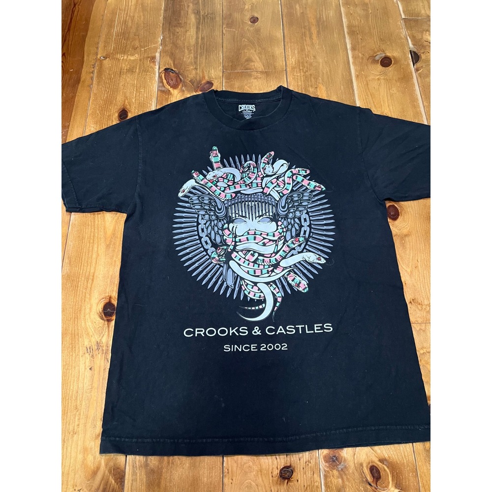 Crooks & Castles Medusa Snake Graphic T-Shirt Mens Large Black Streetwear Tee